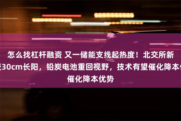 怎么找杠杆融资 又一储能支线起热度！北交所新股获30cm长阳，铅炭电池重回视野，技术有望催化降本优势